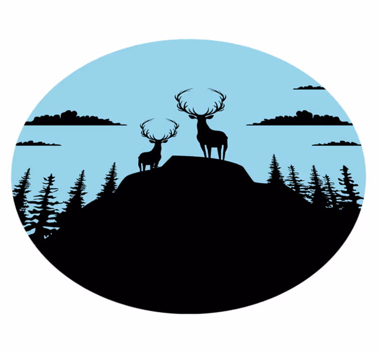Nature vinyl carpet mountain scene with deer - TenStickers