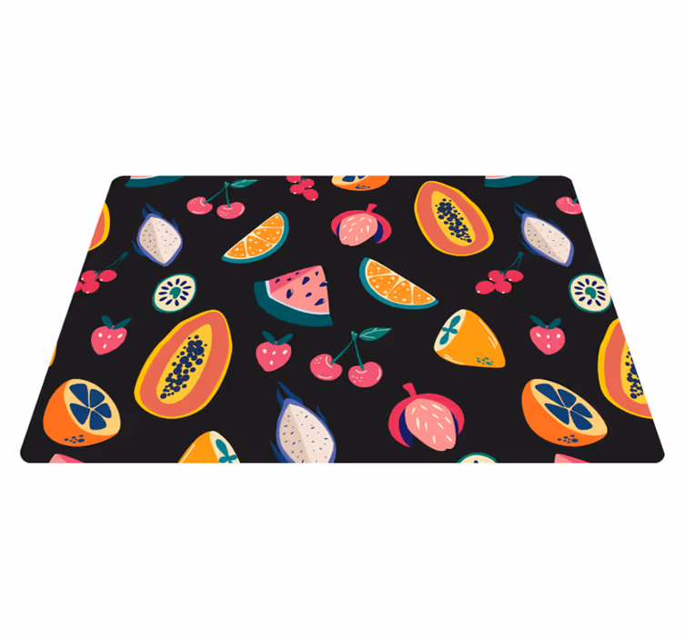 Nature vinyl carpet with colorful fruits on black - TenStickers