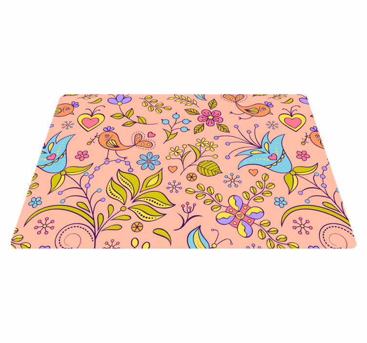 Nature vinyl carpet with floral birds and butterflies - TenStickers