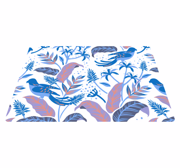 Nature vinyl carpet with blue and pink birds on leaves - TenStickers