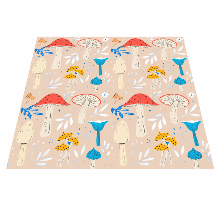 Floral vinyl carpet classic mushrooms beige background - TenStickers