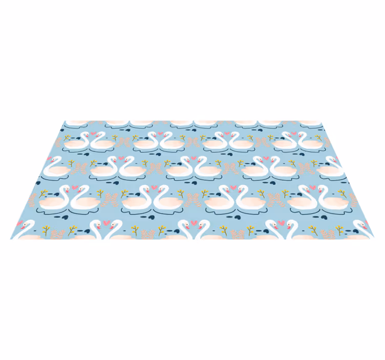Floral vinyl carpet with swans in love on blue - TenStickers