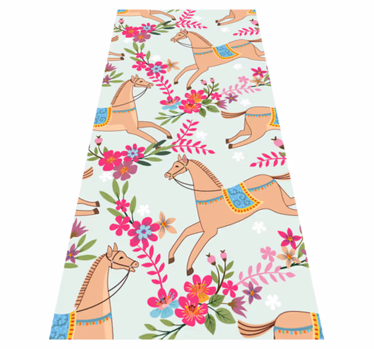 Bedroom vinyl carpet with pink floral horse design - TenStickers