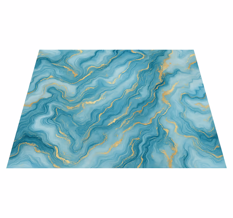 Bedroom vinyl carpet in light blue and gold marble - TenStickers