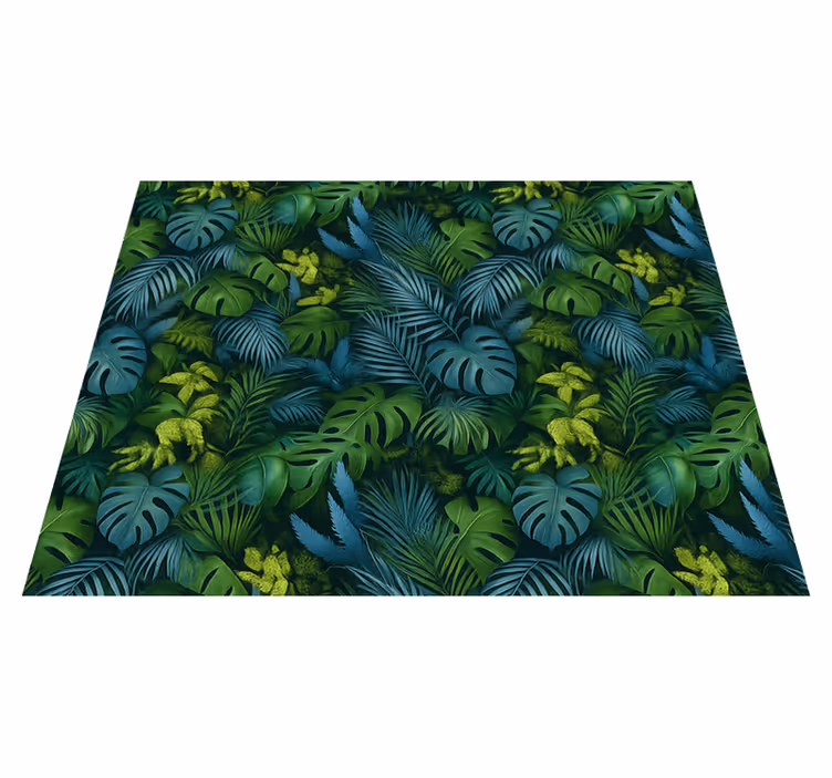 Bedroom vinyl carpet in green and blue leaves - TenStickers
