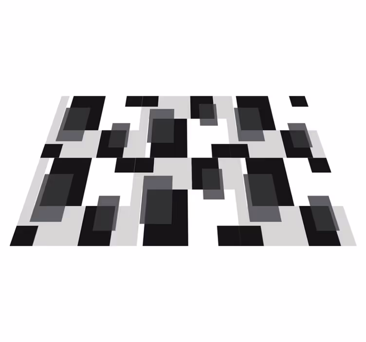 Geometric vinyl carpet in black and white blocks - TenStickers