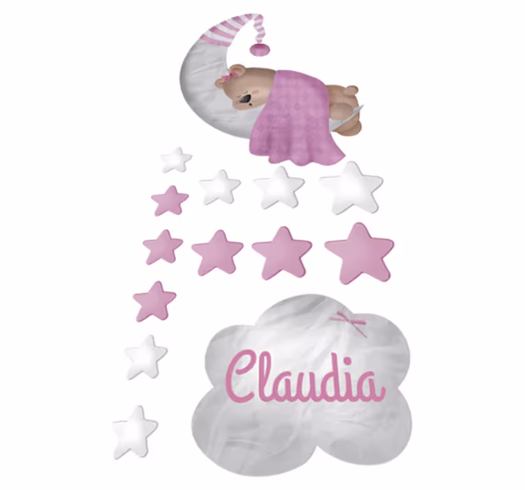 Kids vinyl carpet cloud sleeping bear with name - TenStickers