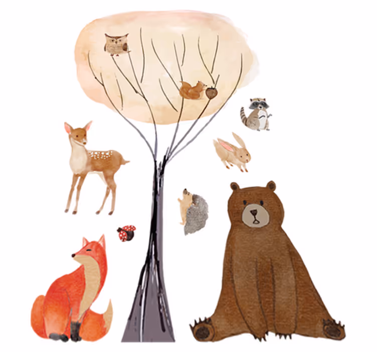 Kids vinyl carpet featuring forest animals and trees - TenStickers