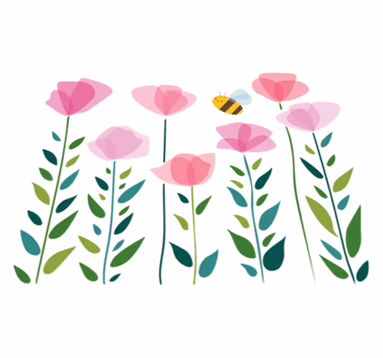 Kids vinyl carpet with pink flowers and bee - TenStickers