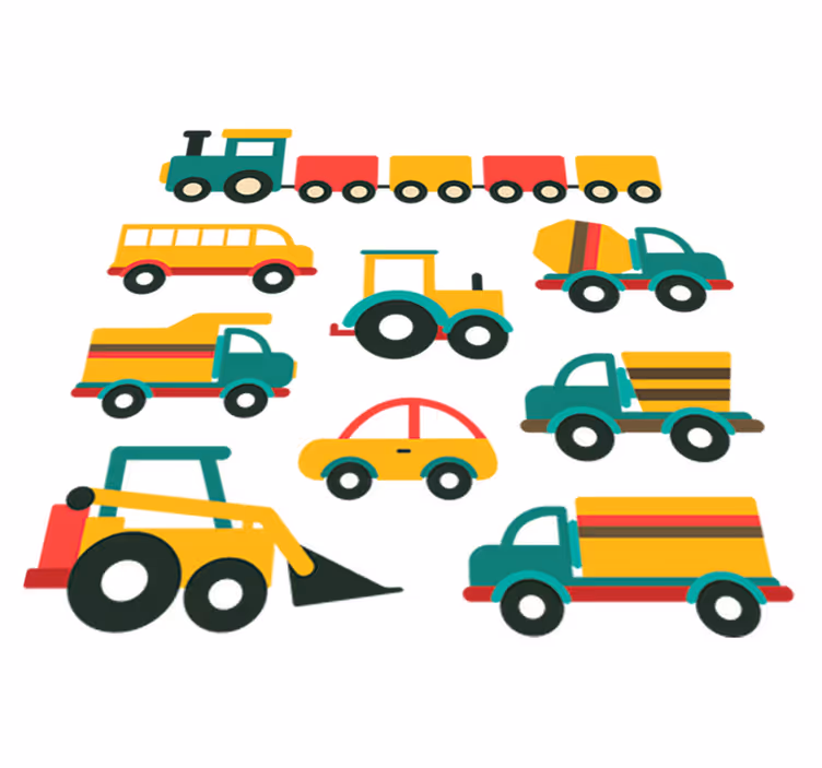 Kids vinyl carpet with colorful vehicles design - TenStickers