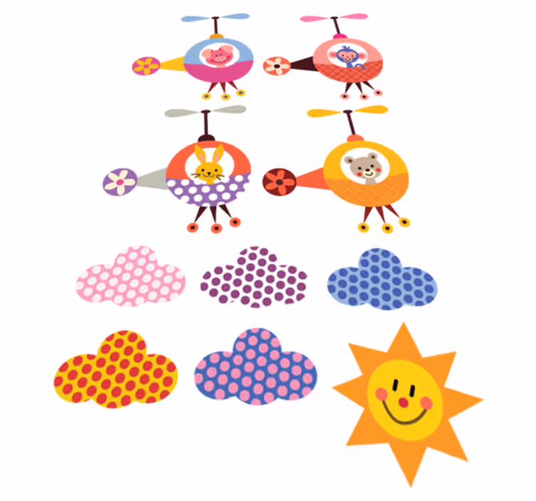 Kids vinyl carpet helicopter animal stickers - TenStickers