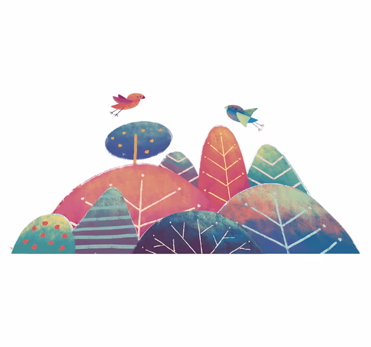 Kids vinyl carpet blue and pink trees - TenStickers