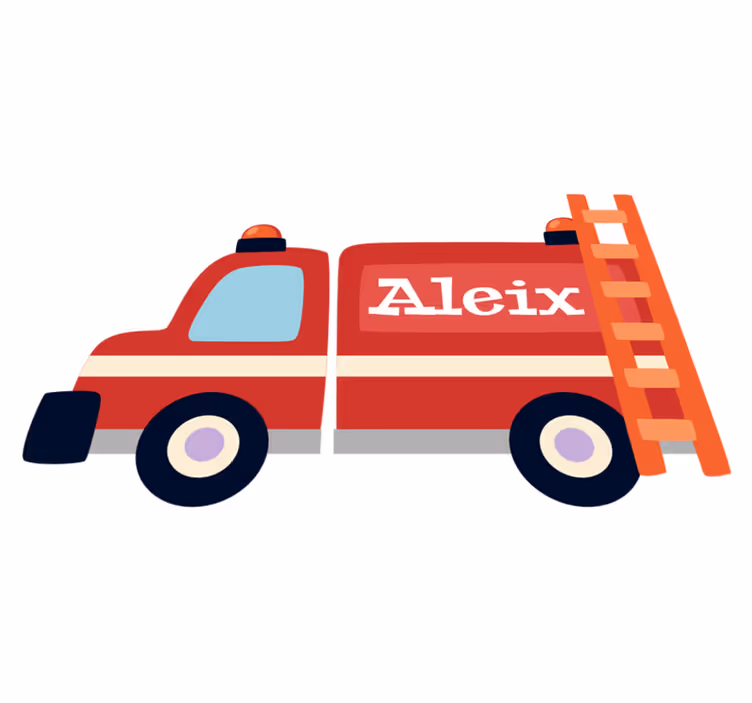 Kids vinyl carpet firefighter car personalized name - TenStickers