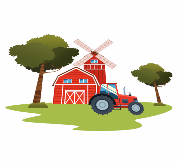 Kids vinyl carpet with tractors and trees design - TenStickers