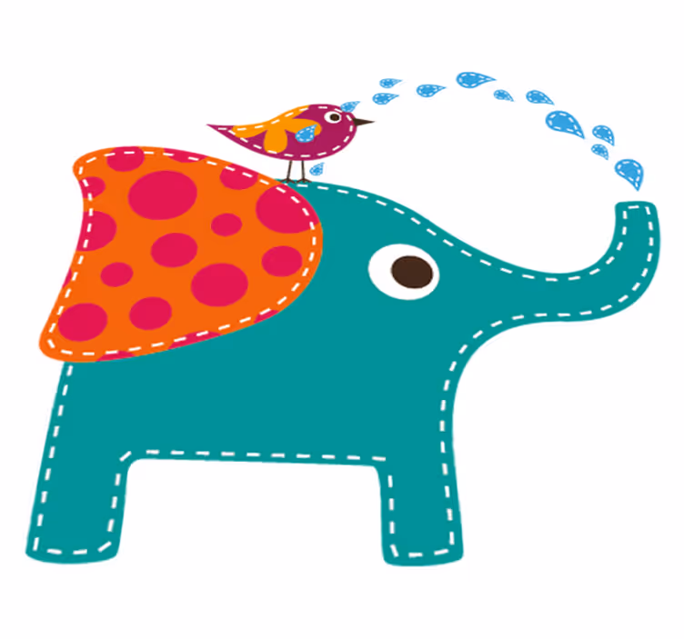 Kids vinyl carpet elephant bathing bird - TenStickers
