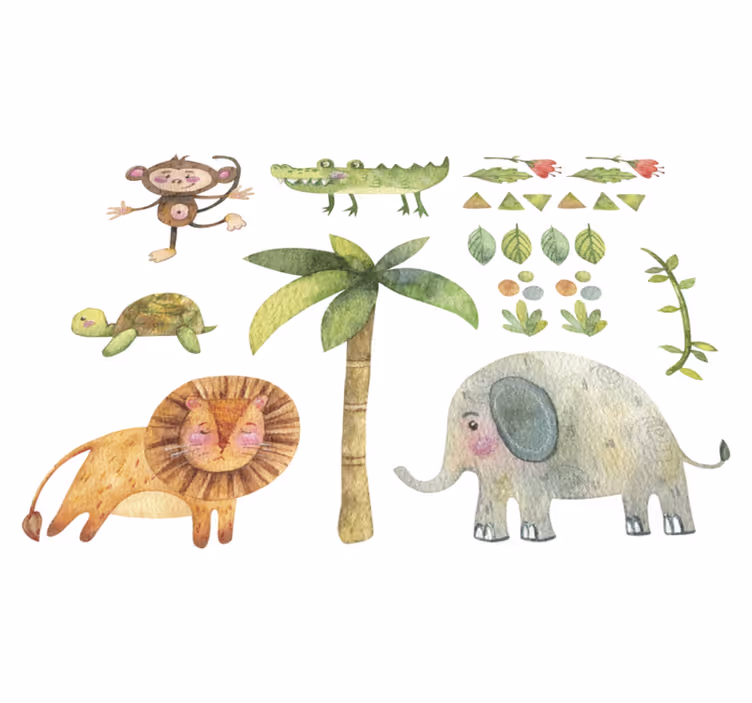 Kids vinyl carpet watercolor jungle animals - TenStickers