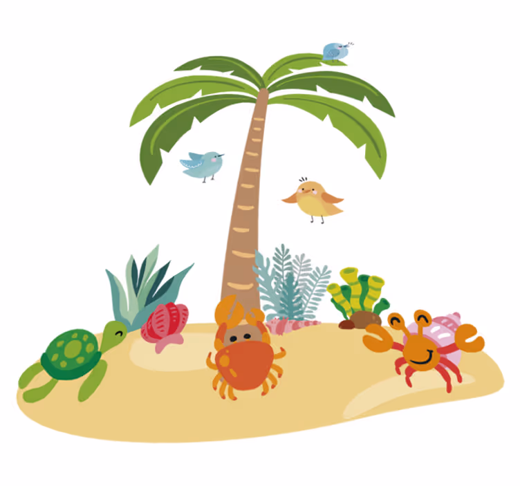 Kids vinyl carpet with palm trees and sea animals - TenStickers