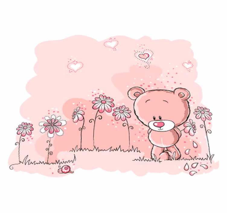 Kids vinyl carpet with pink bear and flowers - TenStickers