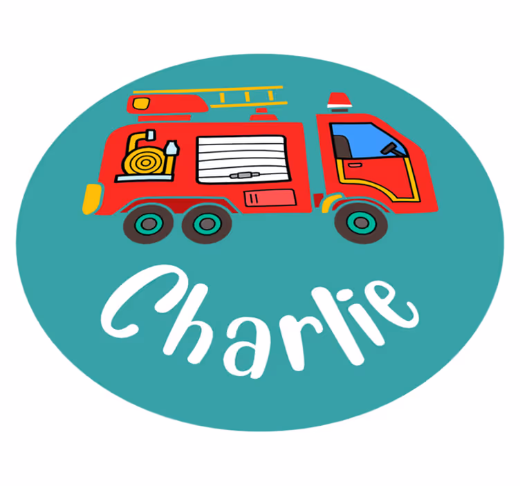 Kids vinyl carpet personalised fire truck - TenStickers