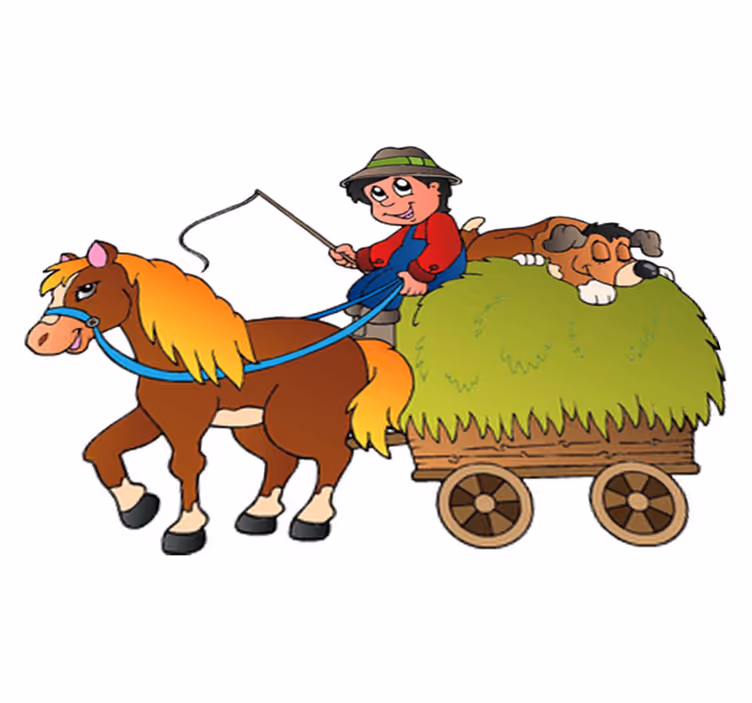 Kids vinyl carpet rocking horse with cart - TenStickers