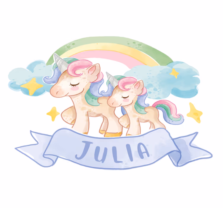 Kids vinyl carpet with joyful unicorns on a rainbow - TenStickers