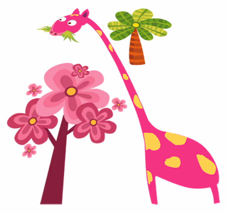 Kids vinyl carpet pink giraffe eating design - TenStickers