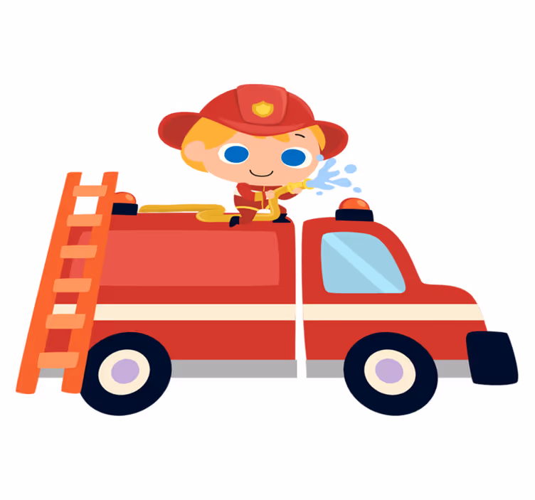 Kids vinyl carpet firefighter red car man - TenStickers