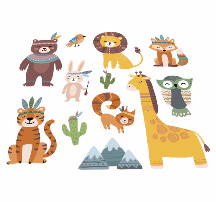 Kids vinyl carpet with funny tribal animals - TenStickers