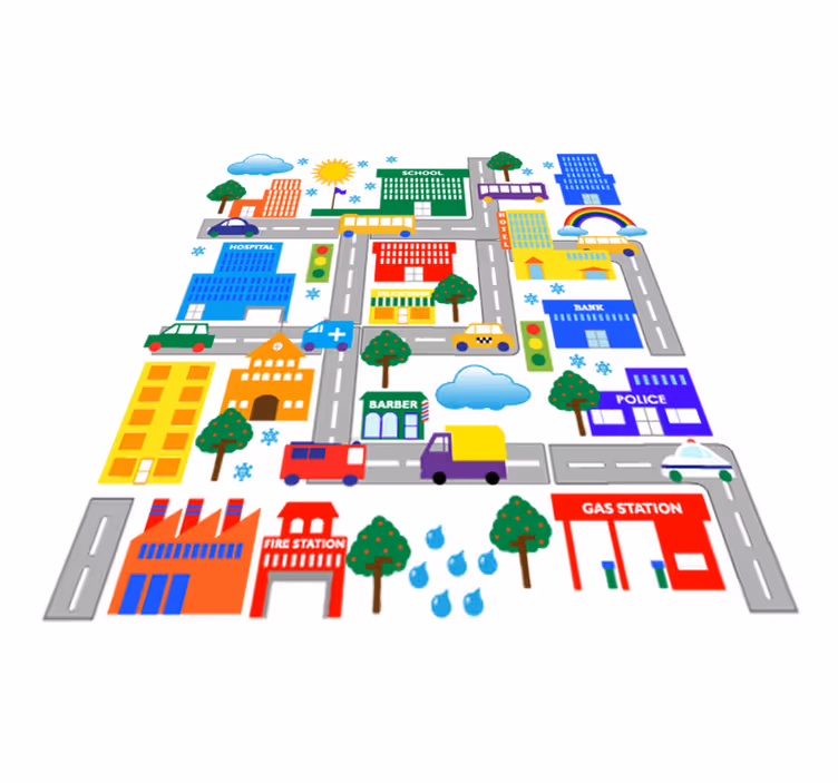 Kids vinyl carpet colorful big city design - TenStickers