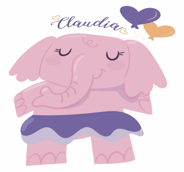 Kids vinyl carpet pink elephant with name - TenStickers