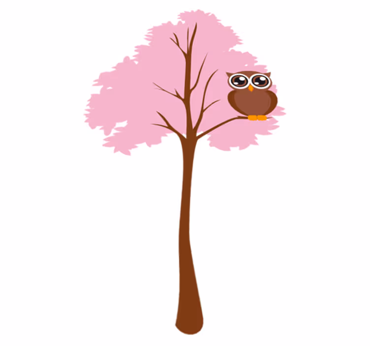 Kids vinyl carpet pink tree with owl design - TenStickers