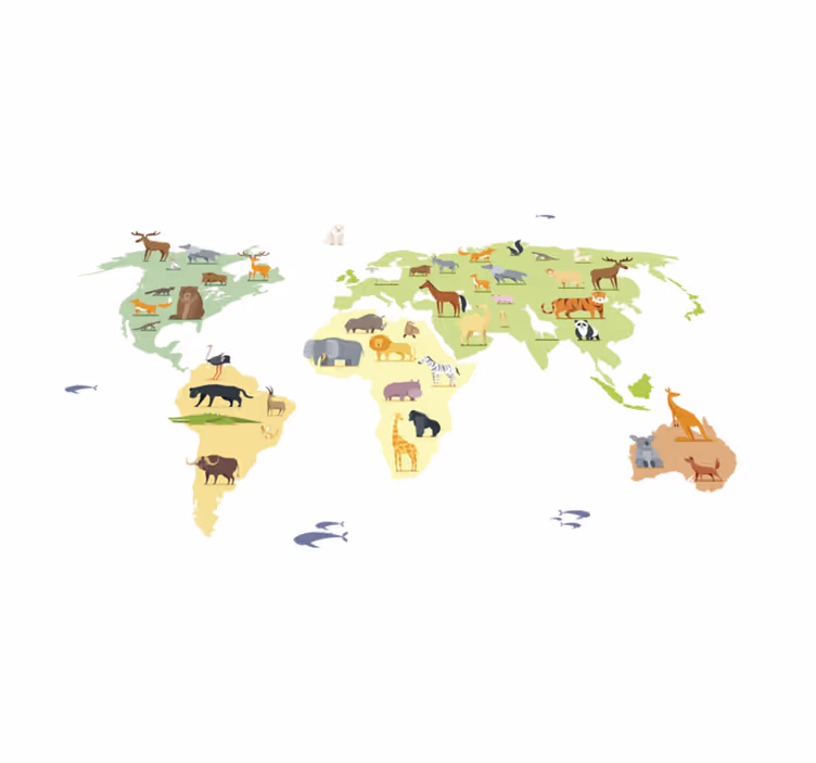Bedroom vinyl carpet featuring colorful animals worldwide - TenStickers