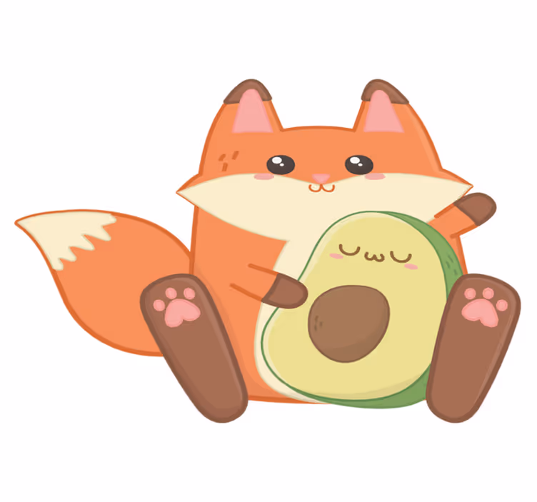Kids vinyl carpet featuring kawaii fox and avocado - TenStickers