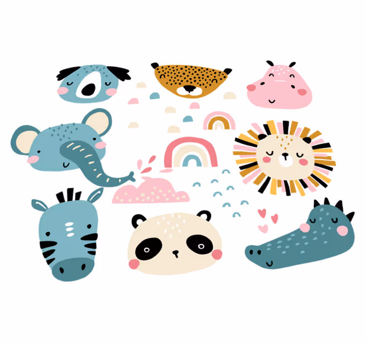 Kids vinyl carpet with little animals nordic style - TenStickers