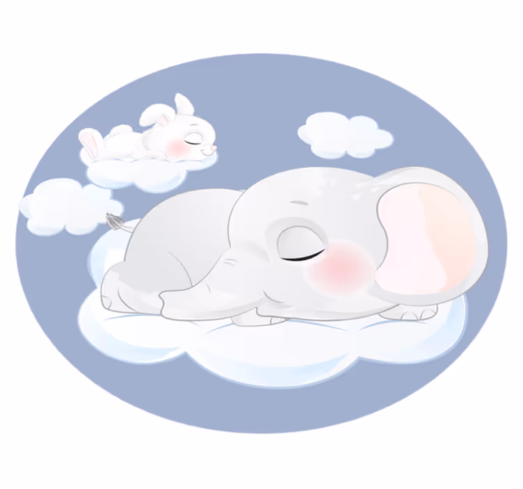 Kids vinyl carpet with elephant and rabbit on cloud - TenStickers