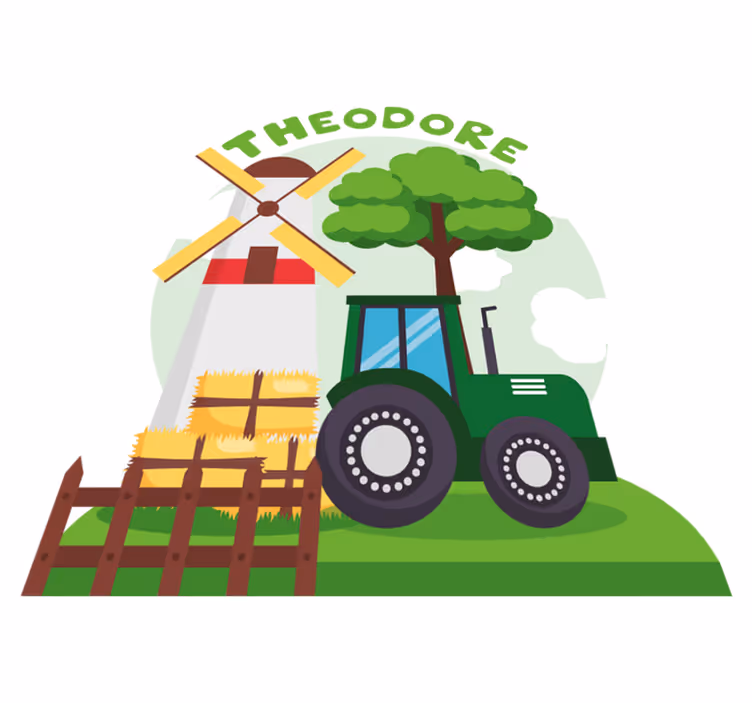 Kids vinyl carpet green tractor on hill with clouds - TenStickers