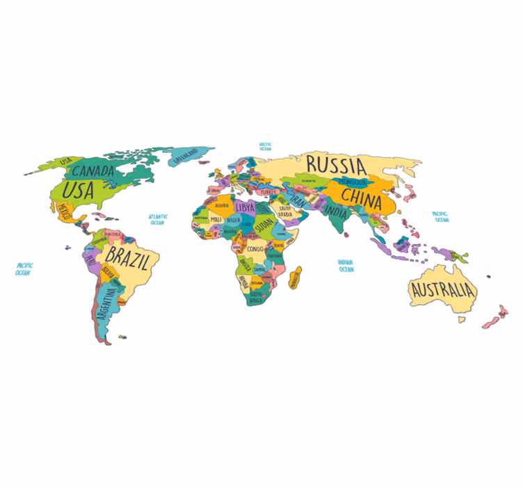 World map vinyl carpet political world map - TenStickers