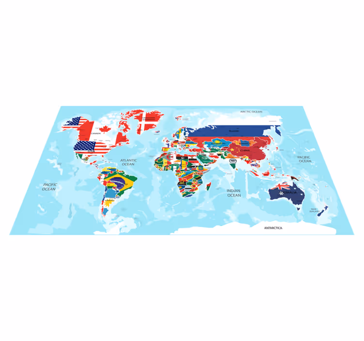 World map vinyl carpet with world flags - TenStickers