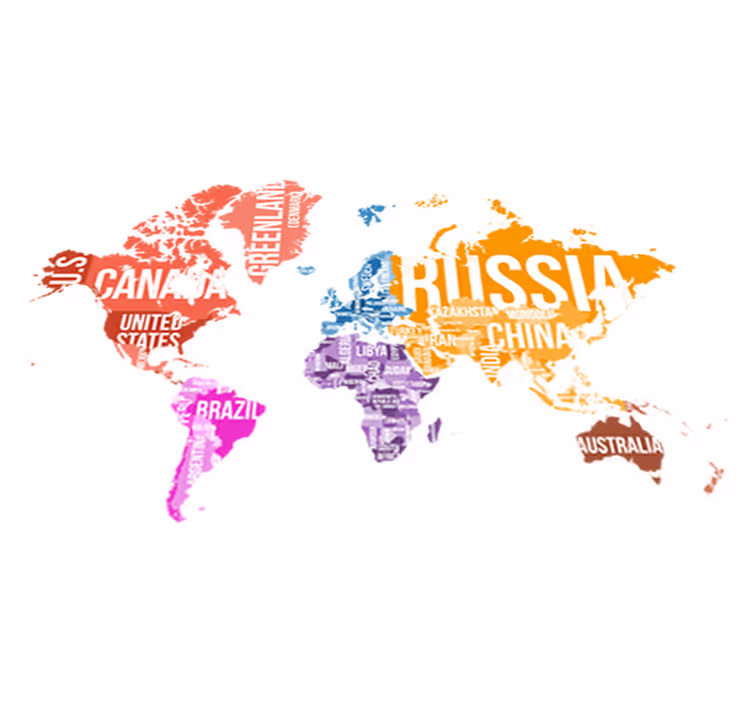 World map vinyl carpet with names and borders - TenStickers