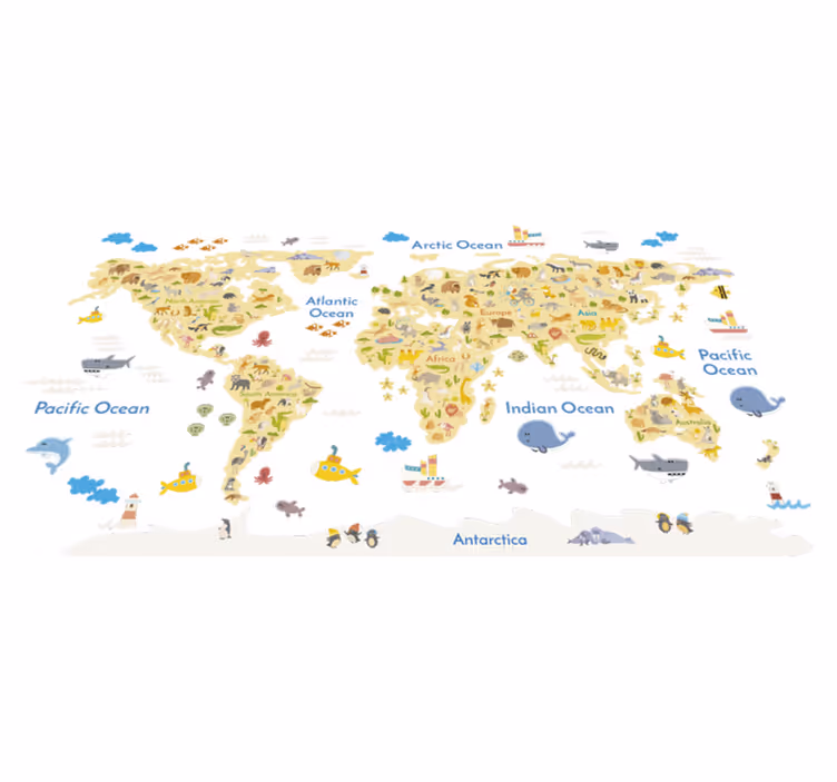 World map vinyl carpet animal design - TenStickers