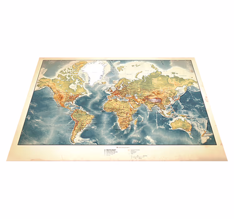 World map vinyl carpet aged world map vinyl - TenStickers