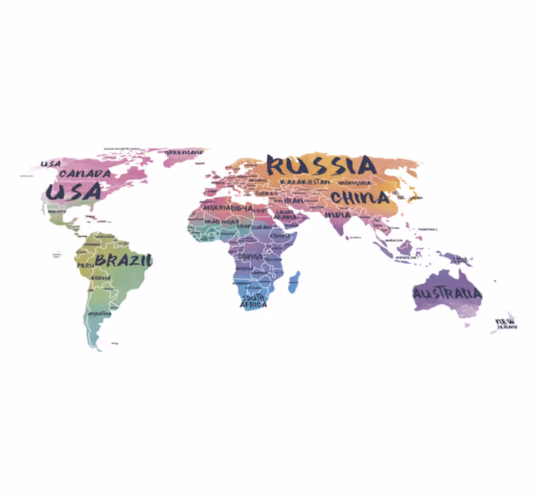 World map vinyl carpet world map lettering sticker - TenStickers