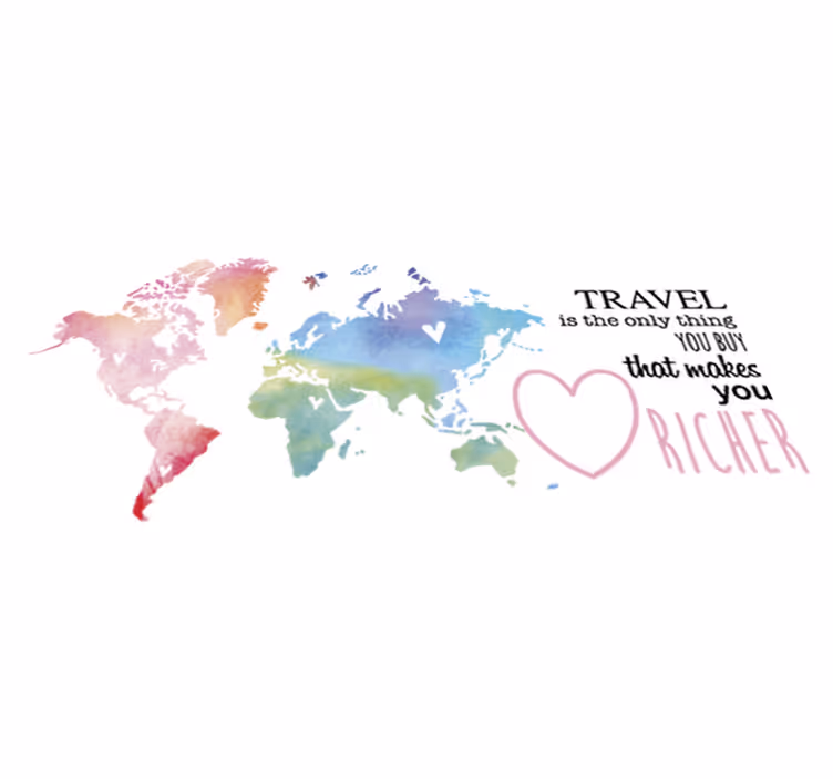 World map vinyl carpet and travel text in en - TenStickers