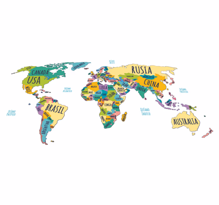 World map vinyl carpet political map of the world - TenStickers