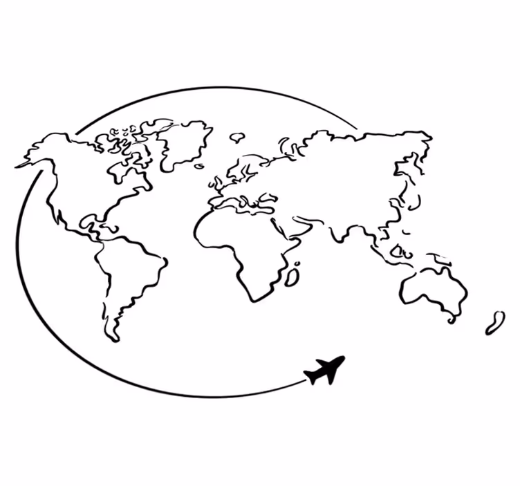 World map vinyl carpet airplane circle map - TenStickers