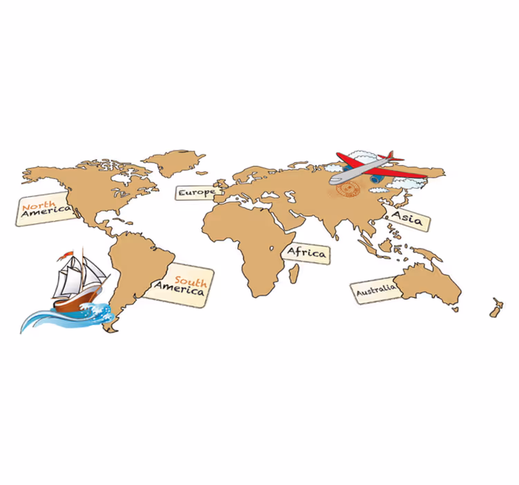 World map vinyl carpet english continent map - TenStickers