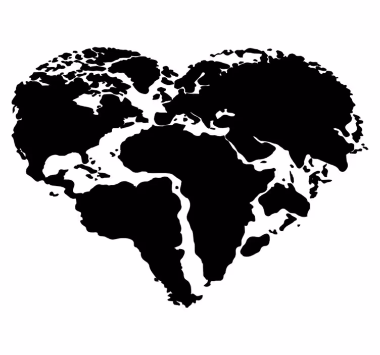 World map vinyl carpet world map heart shape sticker - TenStickers