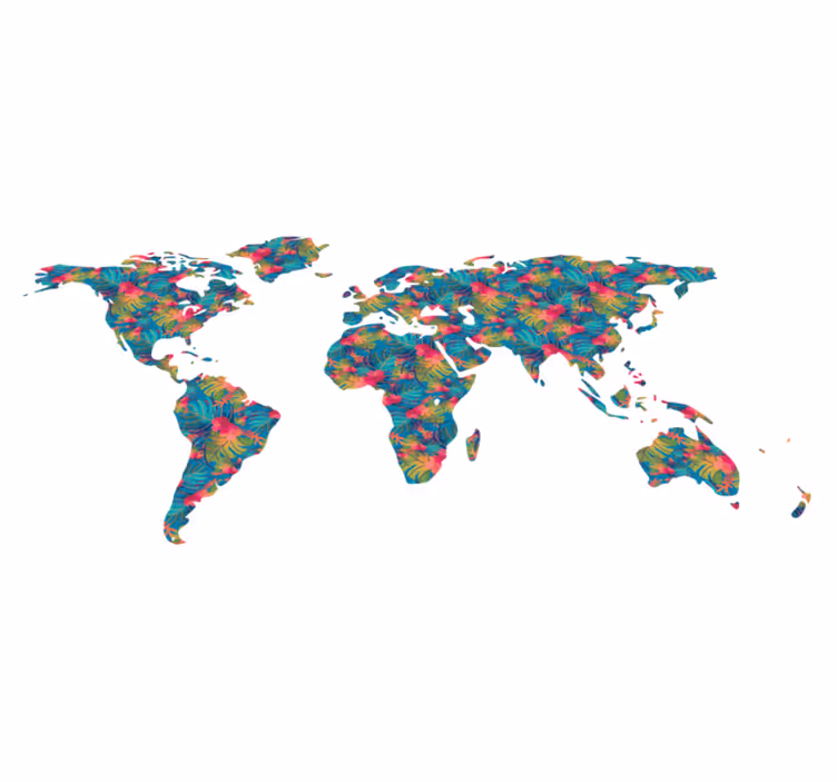 Tropical colorful leaves world map vinyl carpet - TenStickers