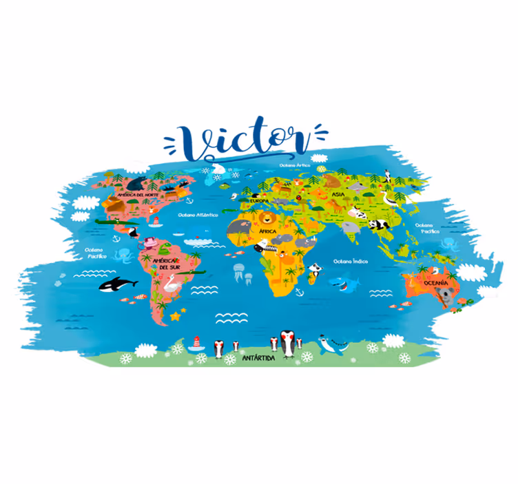 World map vinyl carpet with animal names in spanish - TenStickers