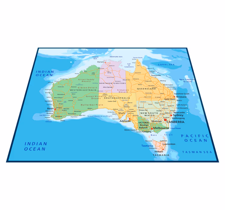 World map vinyl carpet political map of australia - TenStickers